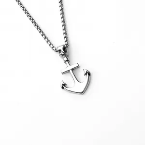Vintage stainless steel pirate anchor necklace with skull pendant and box chain
