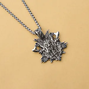 Retro Wikinger Wolfskopf-Anhänger-Halskette in oxidiertem Silber mit Box-Kette