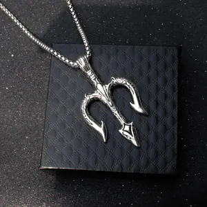 Vintage Gothic Dreizack Wolfskopf Anhänger Halskette Mit Edelstahl Boxkette Legierung Totenkopf Löwe Rose Kreuz Schmuck Für Herren Damen