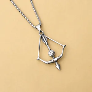 Vintage silver-tone archer bow and arrow pendant necklace with classic box chain style