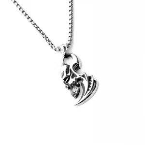 Collana con Pendente a Testa di Lupo e Teschio in Acciaio Inossidabile Vintage per Uomo Gioielli Punk Gotico Lega Croce Ancora