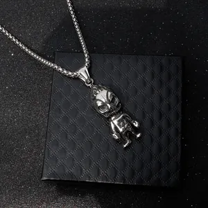 Polished stainless steel skeleton cross pendant necklace for men with box chain
