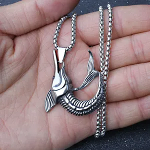 Vintage stainless steel swordfish anchor pendant necklace for men with box chain