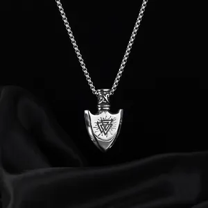 Βίκινγκ Valknut μενταγιόν ασπίδα από ανοξείδωτο ατσάλι με αλυσίδα box και χάραξη
