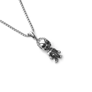 Vintage silver punk skeleton ghost pendant necklace with box chain for men and women