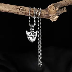 Ανοξείδωτο ατσάλινο κολιέ με πυξίδα Viking Vegvisir και στιβαρή αλυσίδα τύπου box