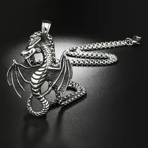 Vintage Punk Dragon Skull Pendant Necklace For Men Women Stainless Steel Box Chain Gothic Hip Hop Jewelry Gifts
