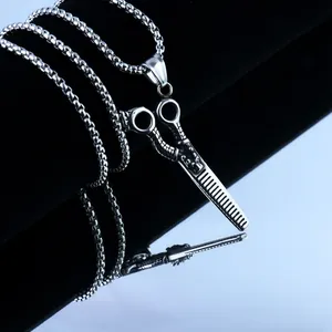 Collier avec pendentif ciseaux en acier inoxydable poli style punk pour homme