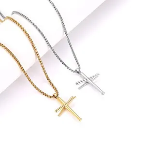 Heren hiphop honkbalknuppel kruis hanger ketting in goud en zilver roestvrij staal
