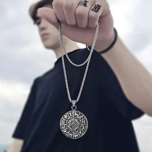 Collar Con Colgante De Tótem Vikingo Vintage Para Hombre Runa Nórdica Religioso Retro Acero Inoxidable Aleación Cadena De Caja