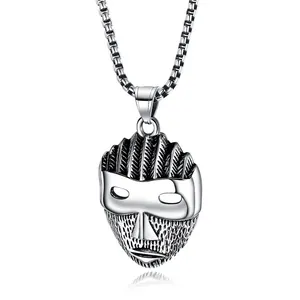 Retro Punk Men Skull Pendant Necklace With Stainless Steel Box Chain Alloy Mask Compass Dragon Hip Hop Jewelry Gift