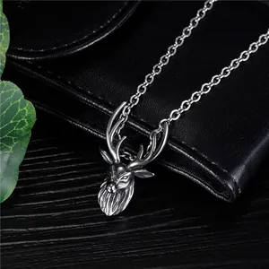 Hip hop style silver elk deer head pendant necklace for couples with retro metal finish