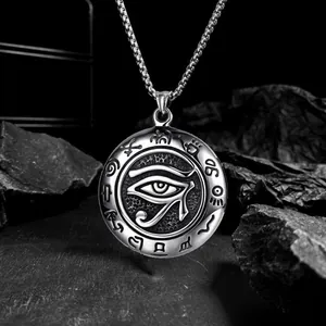 Vintage stainless steel Eye of Horus pendant necklace with mystical Egyptian symbols