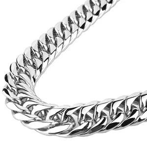 Close-up of polished stainless steel cuban link chain showing intricate interlocking details