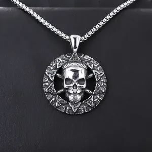Collana con ciondolo teschio di Odino vichingo nordico in acciaio inossidabile stile vintage