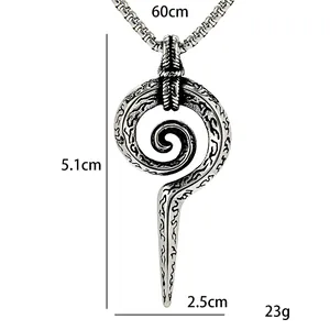 Pendentif sceptre serpent en acier inoxydable punk avec gravures totem pour hommes