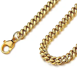 Collana a catena cubana dorata con finitura lucida e chiusura a moschettone sicura elegante