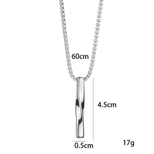 Collana uomo in acciaio inossidabile con pendente a colonna e catena lunga 60 cm