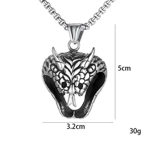 Retro Edelstahl Kobra Schlangenkopf Anhänger mit Boxkette, 5cm Höhe, Punk-Schmuck
