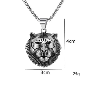 Collana con pendente testa di tigre vintage in acciaio inossidabile argento per uomo