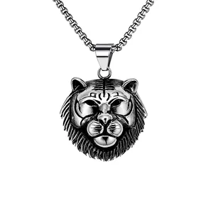 Collana con Pendente a Testa di Tigre e Leone in Acciaio Inossidabile Vintage per Uomo Donna Gioielli in Lega Punk Retro