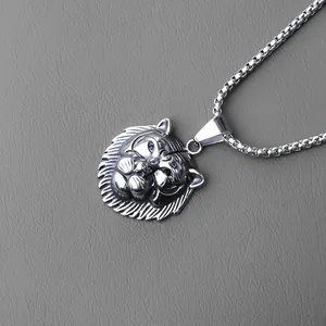Collana vintage in acciaio inossidabile con pendente testa di tigre e catena box argento