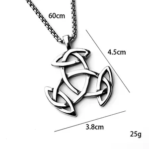 Retro stainless steel Celtic Knot necklace with 60cm chain for men and women