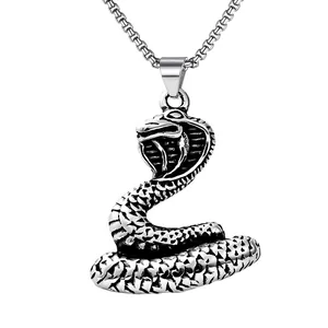 Vintage Stainless Steel Snake Pendant Necklace For Men Punk Hip Hop Cobra Lion Tiger Eagle Skeleton Cross Alloy Jewelry Gift