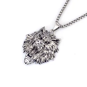 Vintage Punk Stainless Steel Wolf Head Pendant Necklace For Men Gothic Viking Style Animal Alloy Jewelry Accessory Gift