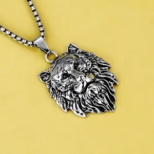 Collana con Pendente a Testa di Leone in Acciaio Inossidabile Vintage per Uomo Donna Gioielli Hip Hop Punk Gothic Regalo