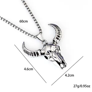 Collana teschio di bufalo vintage in acciaio con misure e catena box da 60 cm