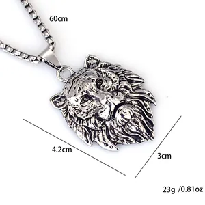 Collana da uomo con pendente testa di leone in acciaio inossidabile e catena da 60cm
