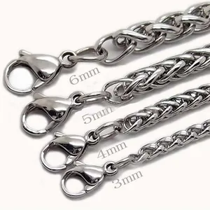 Edelstahl Weizenkette für Herren in 3mm 4mm 5mm und 6mm Breite mit Karabinerverschluss
