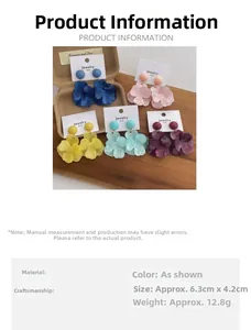 Macro detail of French retro flower earrings in five pastel colors on display cards
