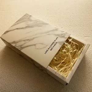 Marble pattern drawer jewelry gift box with quotes and raffia paper filling