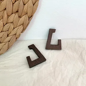 Vintage Korean Style Geometric Natural Wood Stud Earrings For Women Minimalist Dark Brown Textured Wooden Earring Jewelry
