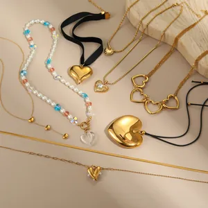 Collar con Colgante de Corazón de Acero Inoxidable para Mujer Bañado en Oro Plata Elegante Joyería de Moda Corazón Cadena de Clavícula Regalo