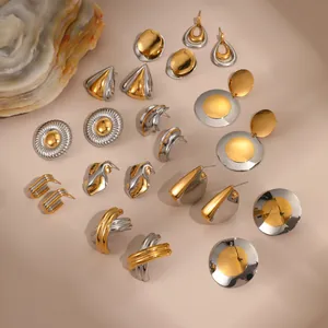 Stainless Steel Geometric Stud Earrings Gold Silver Bi-color Irregular Fluid Art Design Fashion Jewelry For Women