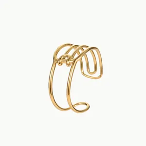 Minimalist 18K gold-plated open cuff bracelet with multi-layered sleek lines design