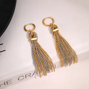 Boucles d'oreilles tendance en acier inoxydable avec glands perlés or et argent