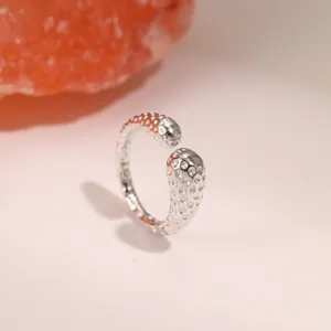 Modern titanium steel open ring with textured bubble pattern in shiny silver finish