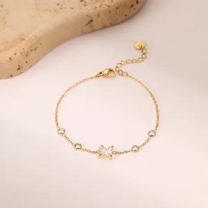 Detailaufnahme von vergoldetem Titan-Armband mit quadratischen Zirkonia-Steinen