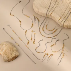 Fashionable gold and silver two-tone stainless steel chain necklace and earrings set