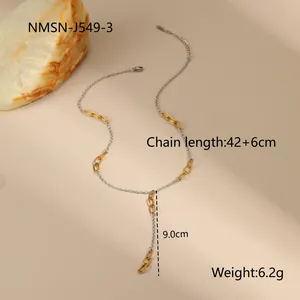 Two-tone gold and silver stainless steel necklace with Y-shape drop design details