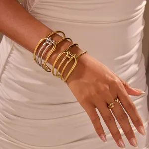 Minimalist multi-row 18K gold and silver knot open cuff bracelet and ring set for women
