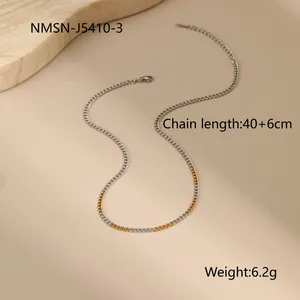 Detail of two-tone gold and silver chain necklace showing 40+6cm length and 6.2g weight