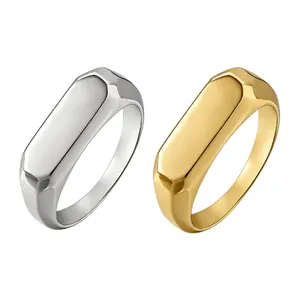 Chevalière Rectangulaire en Acier Inoxydable Minimaliste pour Hommes Femmes Bague Géométrique Polie Bijoux de Mode