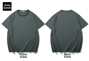 Front and back views of a plain gray green cotton crew neck T-shirt for men