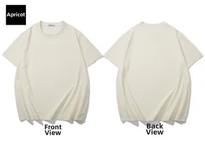 Detailed front and back view of apricot crew neck cotton t-shirt with premium texture