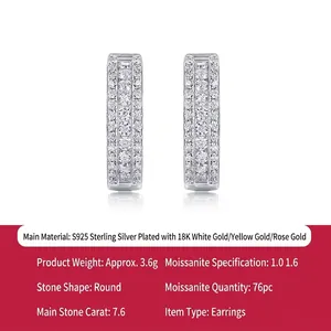 Boucles d'oreilles créoles en argent sterling S925 avec moissanite ronde pour femmes